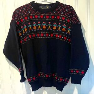 Vintage 90s Tulchan Wool Navy Blue Patterned Sweater Folk LG